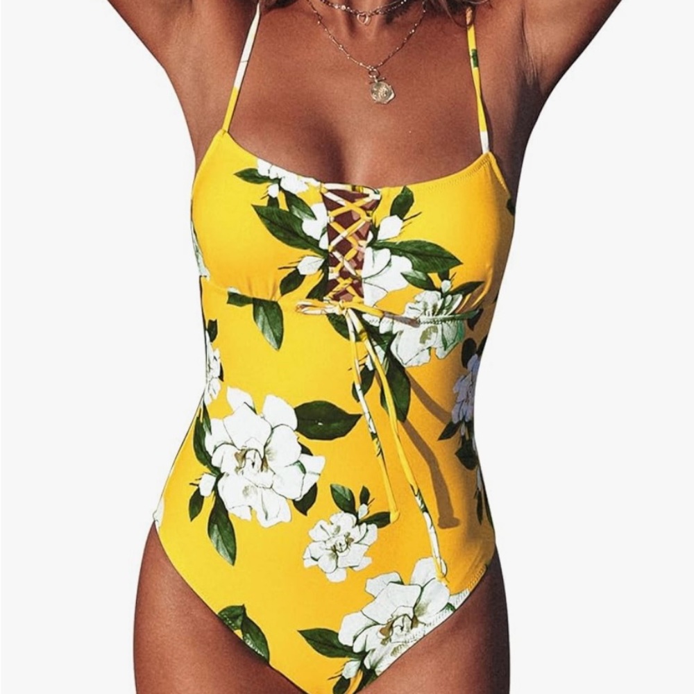 Cupshe Yellow Floral Lace-Up One Piece Swimsuit